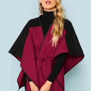 Elegant Women's Black and Burgundy Poncho